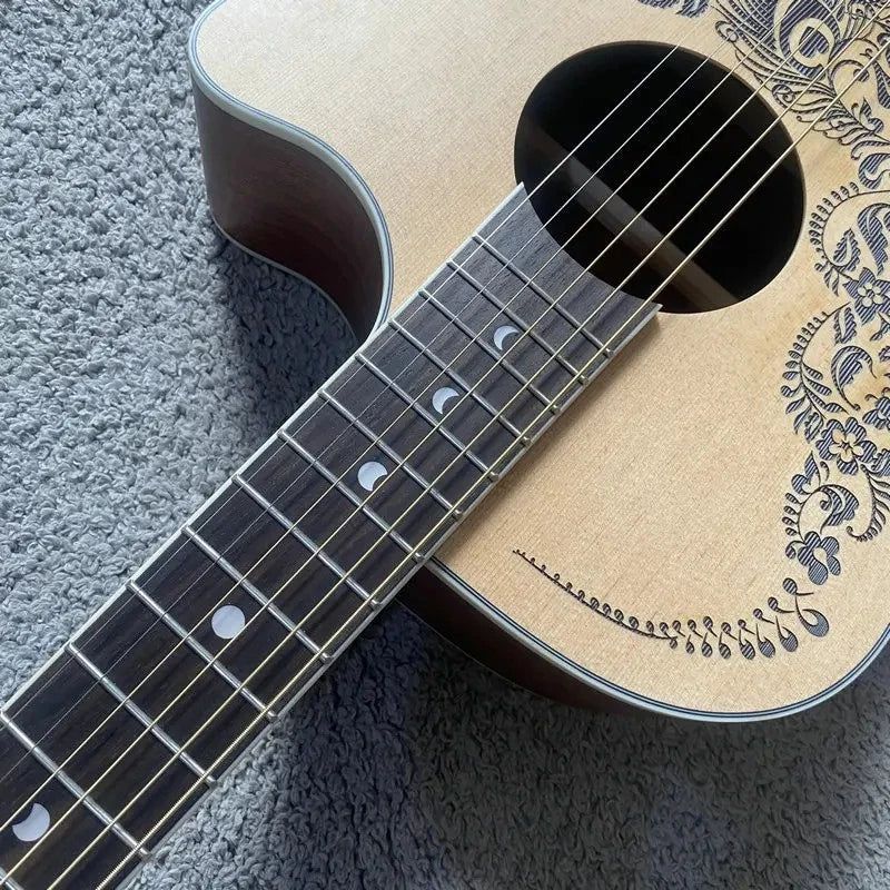Luna Folk Acoustic Guitar, Hena Oasis Top, Mahogany Neck, Rosewood Fingerboard