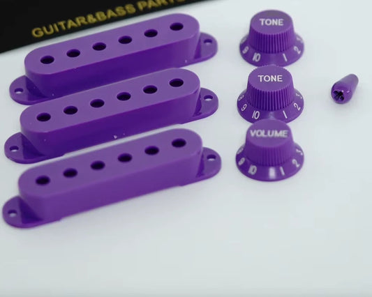 Guitar Single Coil Pickup Covers 52mm Set with Knobs Switch Cap Purple Fit ST