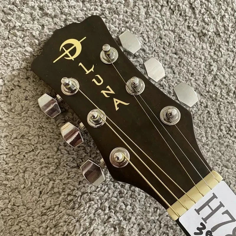 Luna Acoustic Guitar Engraved Spruce Top Body Mahogany Neck Rosewood Fingerboard