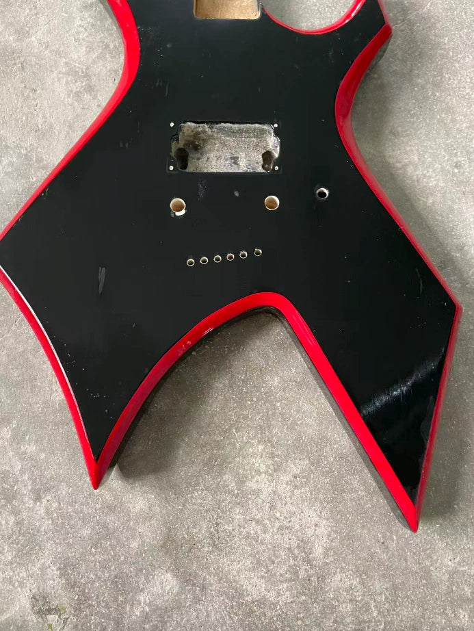 Red and Black Guitar Single Humbucker Body, String Through Bridge Fit Warlock