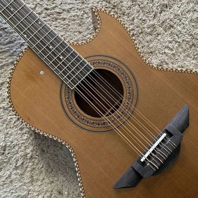 10 String Crossover Acoustic Electric Guitar, Solid Red Pine Top, Mahogany Neck