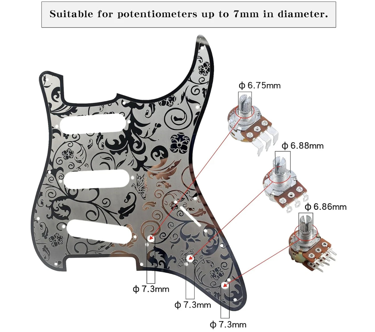 SSS Guitar Steel Engraved Flowers Pickguard Scratch Plate Fit Stratocaster Strat