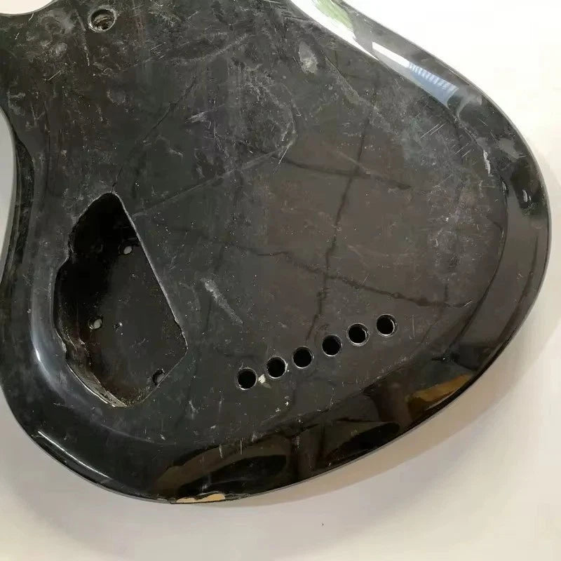 Black 6-String Jazz Bass Body, Unfinished DIY Project with Fixed Bridge