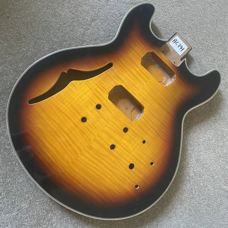 Sunburst DIY Project Semi Hollow Jazz Guitar Body with Tiger Maple Top