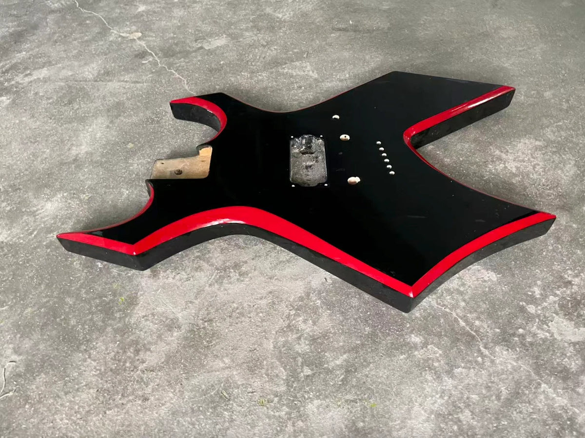 Red and Black Guitar Single Humbucker Body, String Through Bridge Fit Warlock