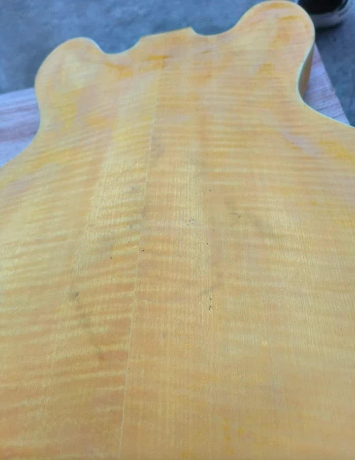 Yellow HH Tiger Maple Top Semi Hollow Jazz Guitar Body DIY Project