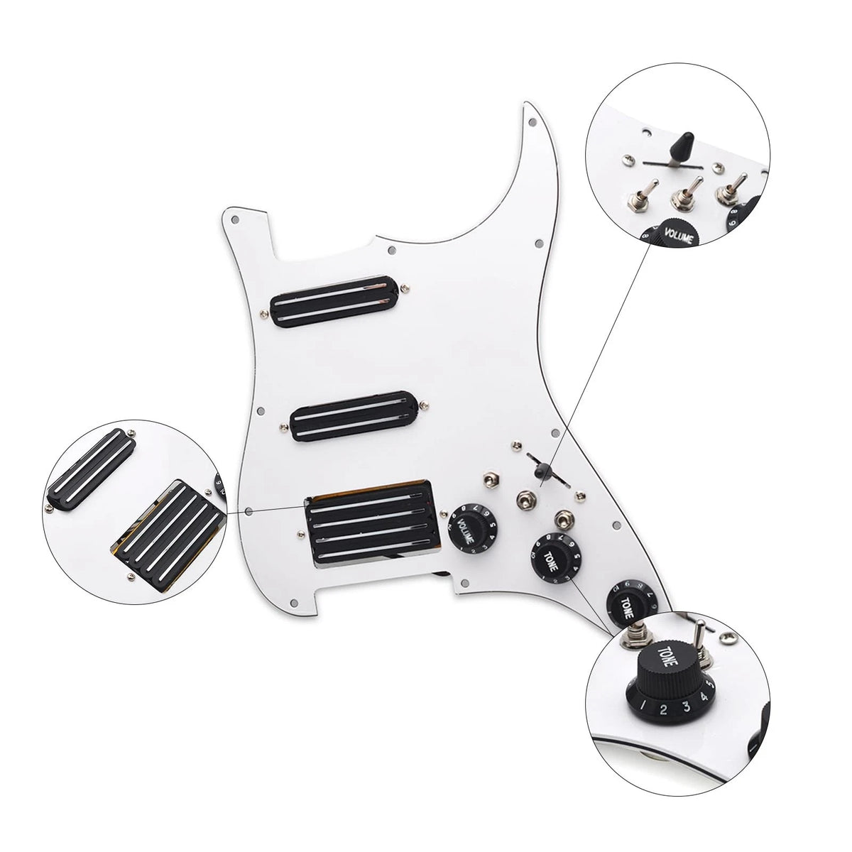 HSS White Guitar Loaded Prewired Pickguard, Dual Blades Pickups Fit Strat ST