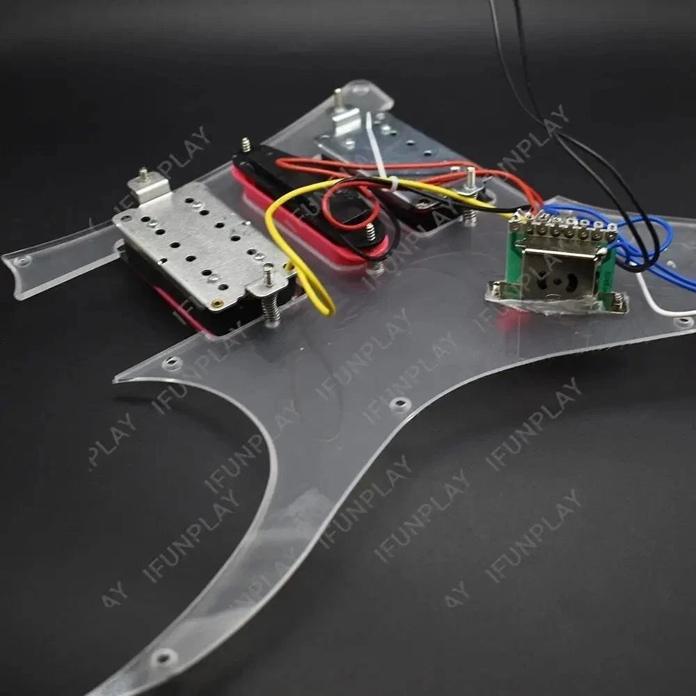 Transparent Guitar HSH Loaded Prewired Pickguard with Green Pickups Fit Ibanez