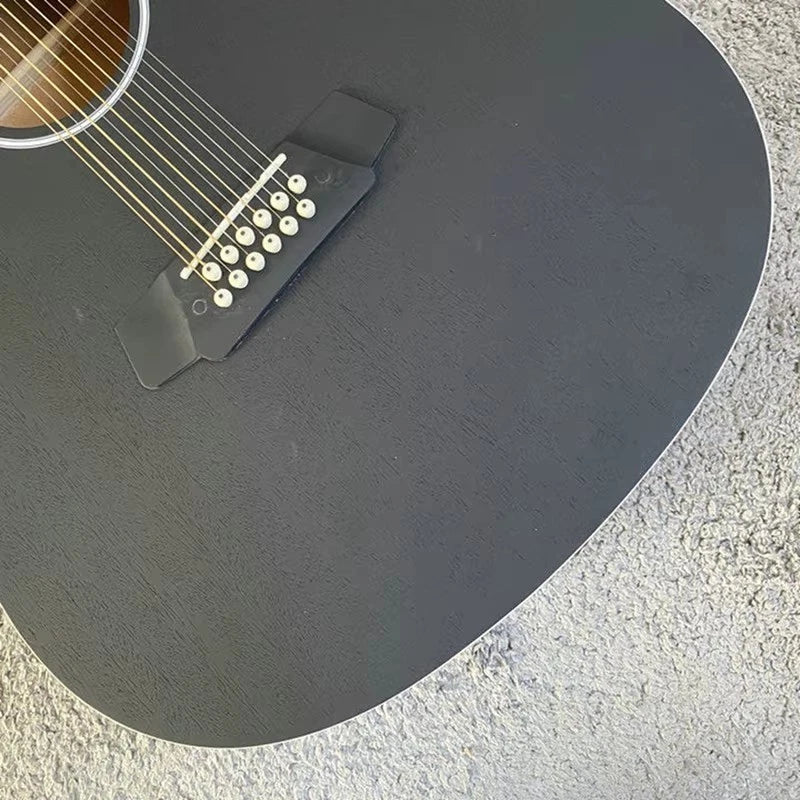 Matte Black 12-String Mahogany Acoustic Guitar, Rosewood Fingerboard Neck