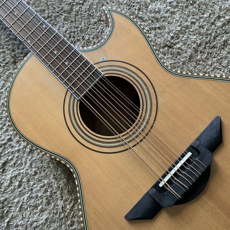 Natural Finish 10 String Acoustic Electric Guitar, Solid Spruce Top, Rosewood