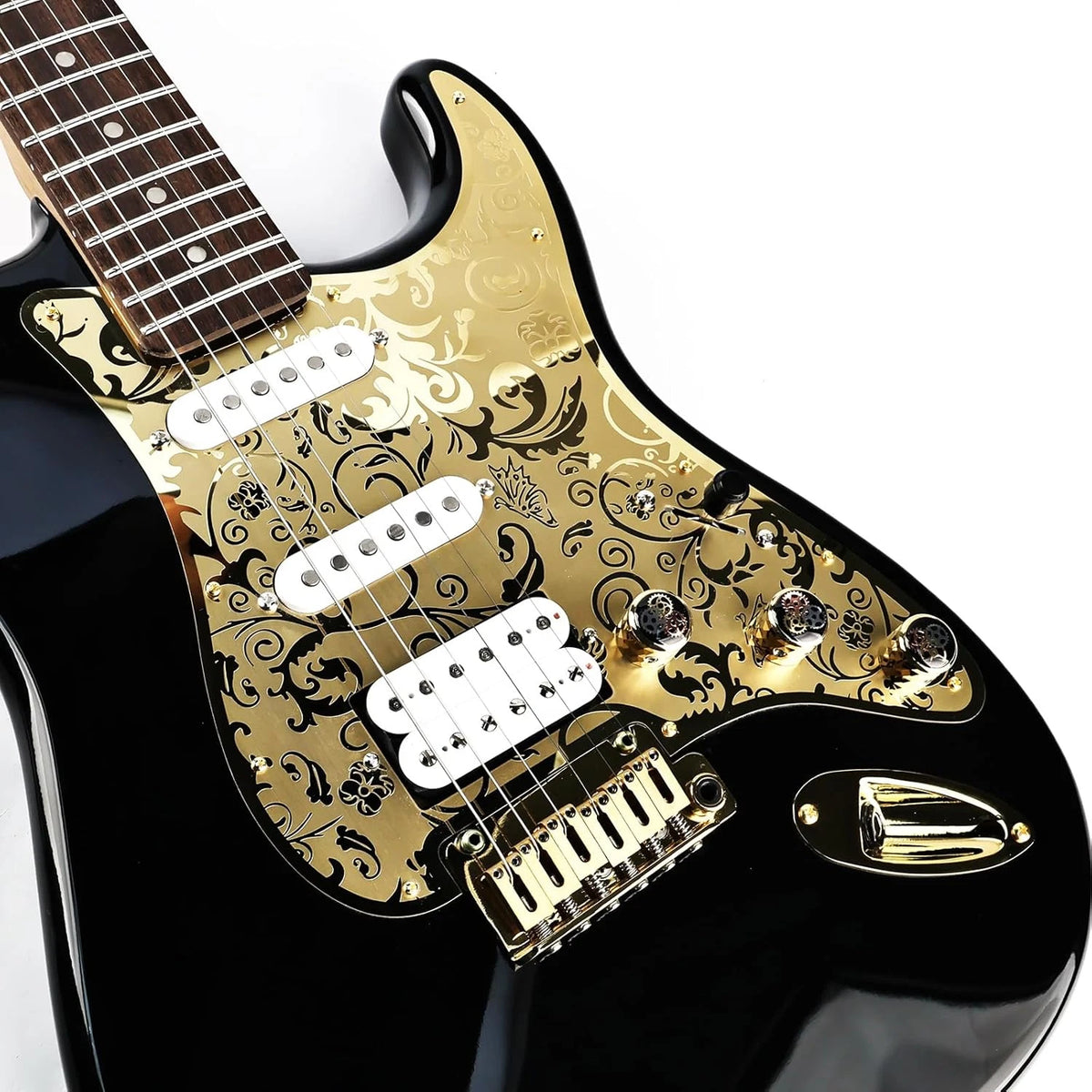 Gold SSH Guitar Engraved Top Steel Pickguard Scratch Plate Fit Stratocaster Stra
