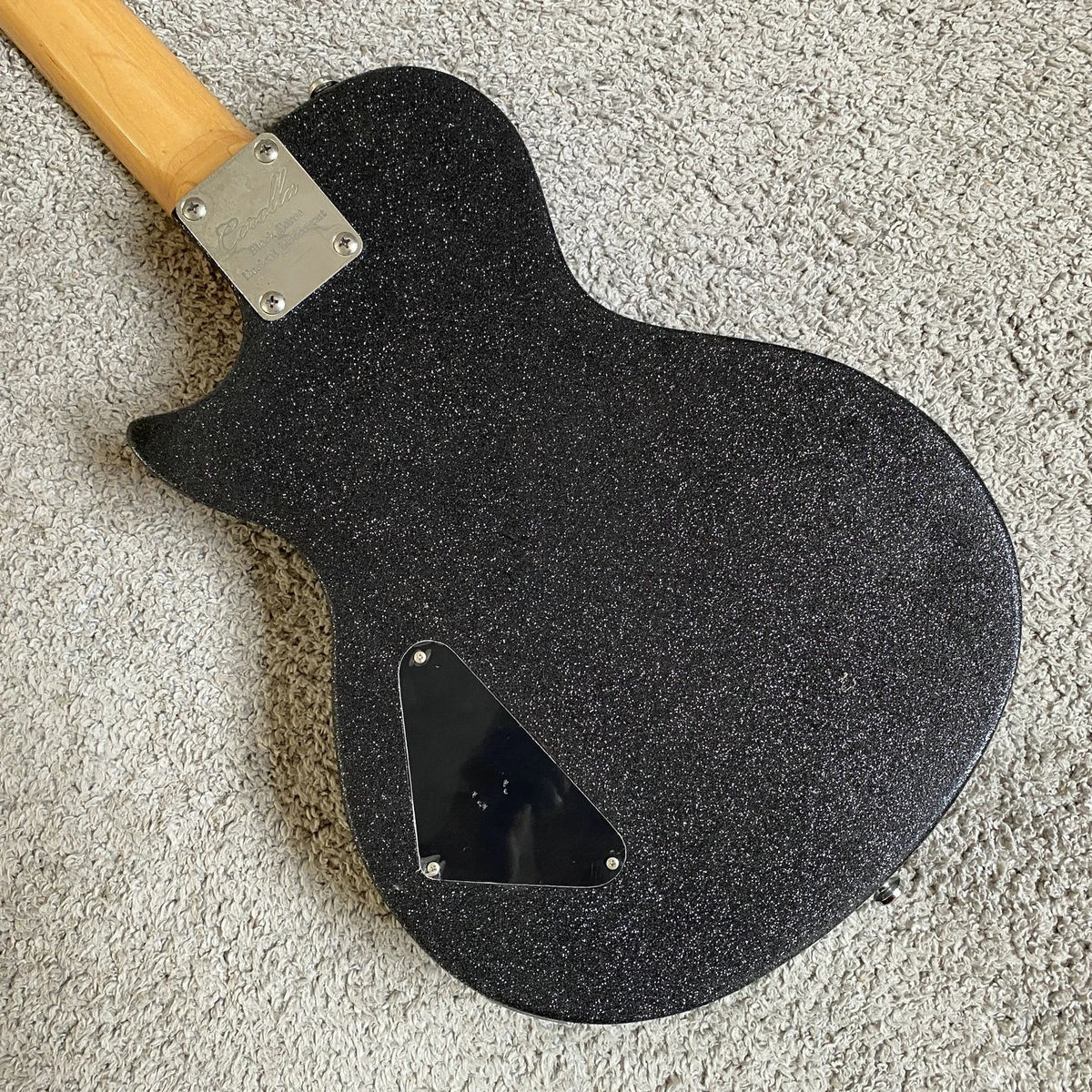 Black Sparkle Mini Electric Guitar, Mahogany Body, Maple Neck, Rosewood