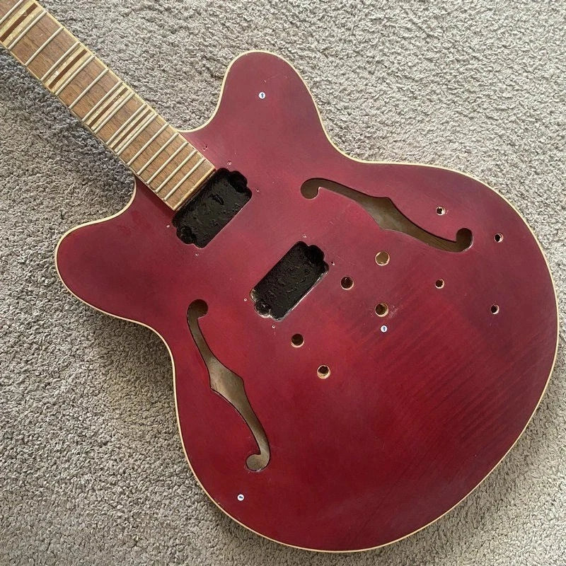 Semi Hollow Guitar Set in Red, Tiger Maple Body, Mahogany Neck