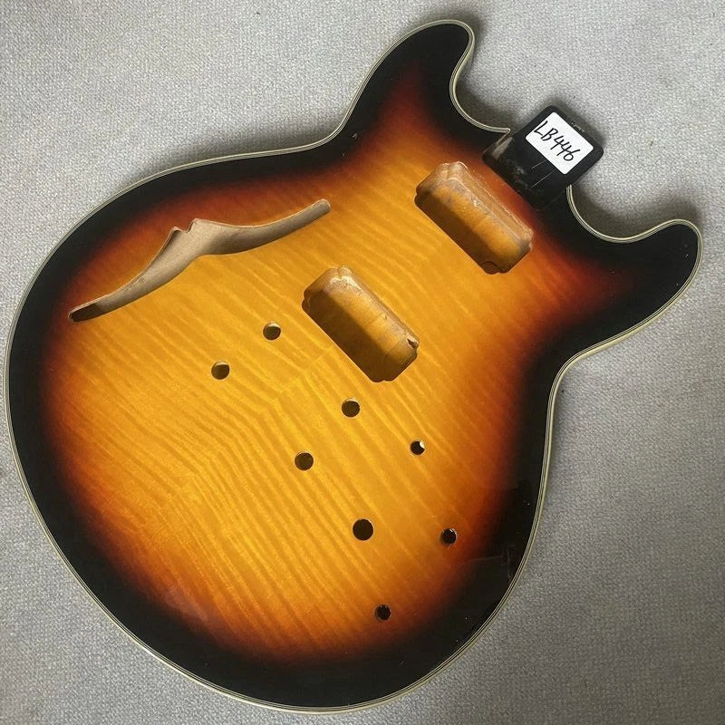 DIY Sunburst Jazz Guitar Semi Hollow Body with Tiger Maple Top