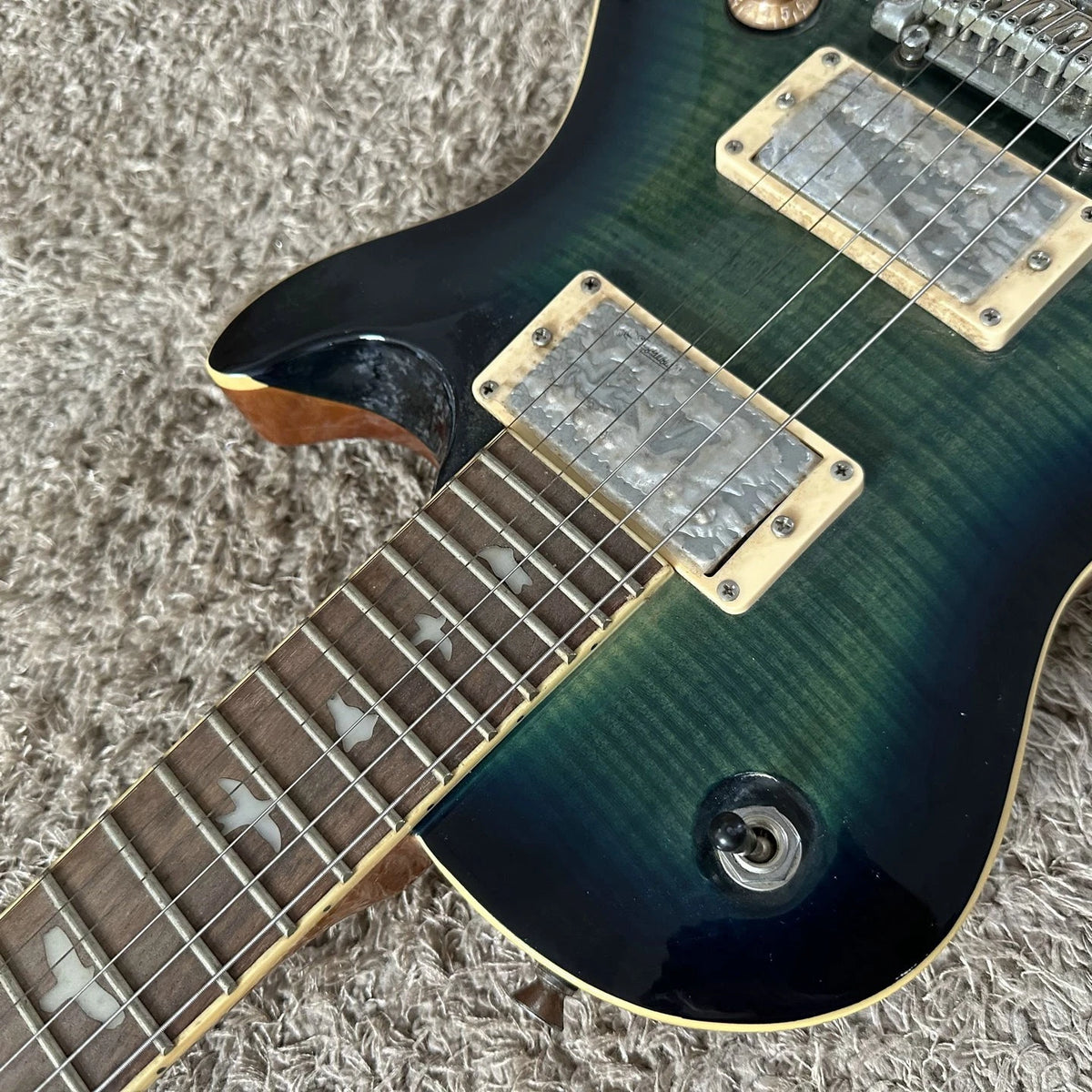 Green Burst Electric Guitar, Mahogany Body, Tiger Maple Veneer, Wilkinson Pickup
