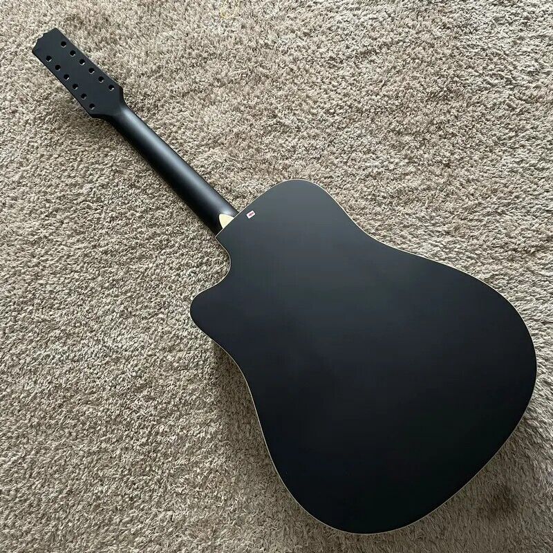 Matte Black 12 String Acoustic Guitar, Spruce and Mahogany Body, Maple Neck