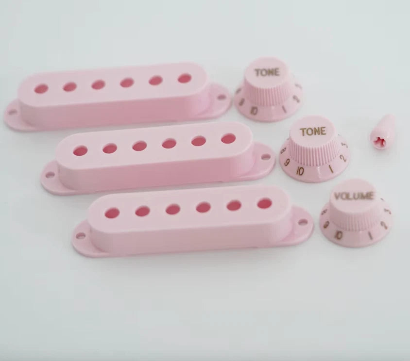 Pink Guitar Single Coil Pickup Covers 52mm Set with Knobs Switch Cap Fit ST
