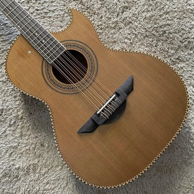 10 String Crossover Acoustic Electric Guitar, Solid Red Pine Top, Mahogany Neck