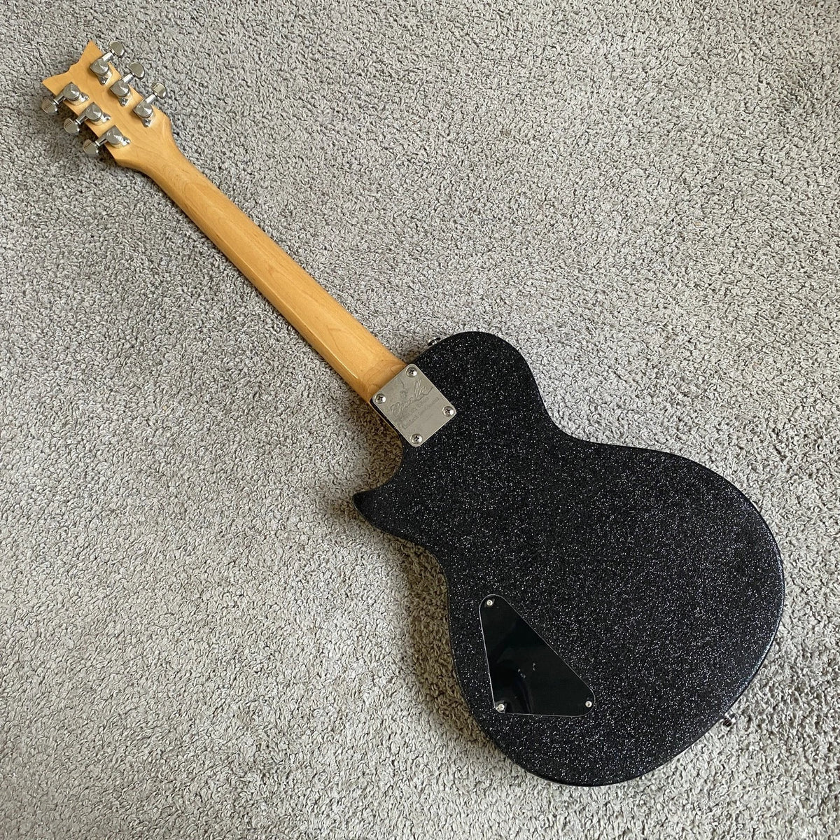 Black Sparkle Mini Electric Guitar, Mahogany Body, Maple Neck, Rosewood