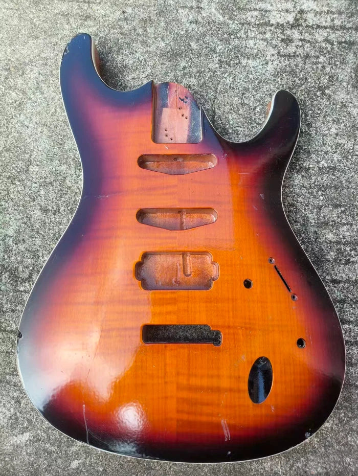 HSS Sunburst Finish Guitar Tiger Maple Top Body DIY Project