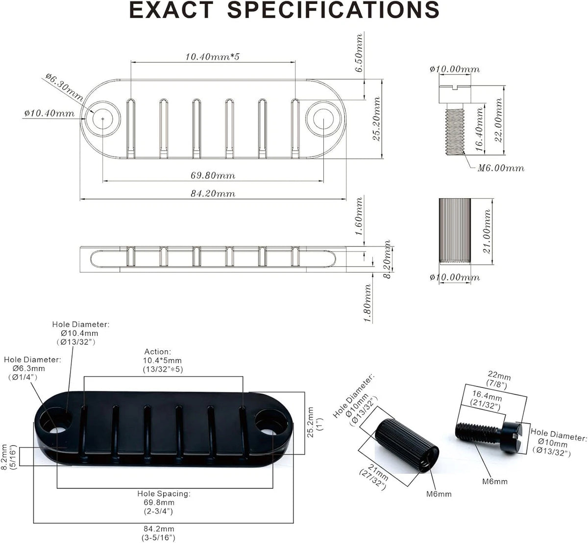 Black Tune O Matic Guitar Bridge Fit LP Les Paul