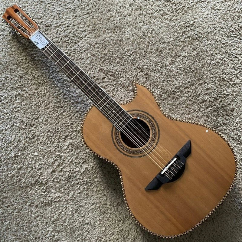 10 String Crossover Acoustic Electric Guitar, Solid Red Pine Top