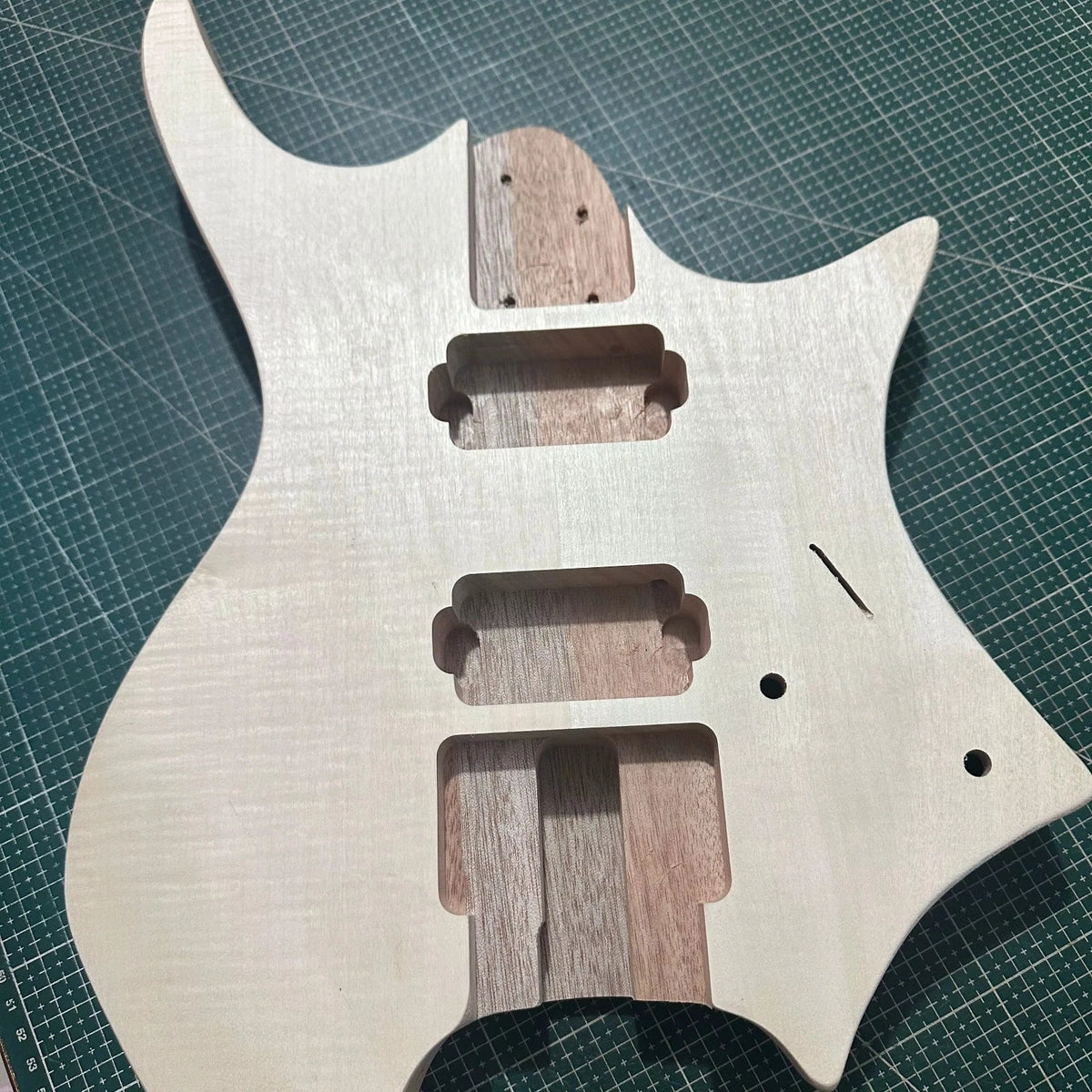 Unfinished Headless 6-String Guitar Body, Mahogany with Flame Maple Veneer