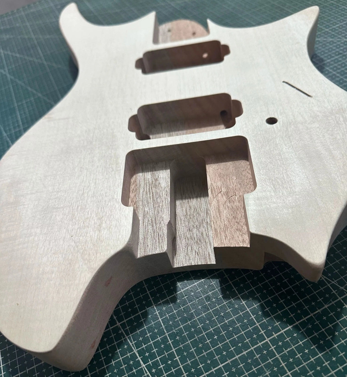 Unfinished Headless 6-String Guitar Body, Mahogany with Flame Maple Veneer