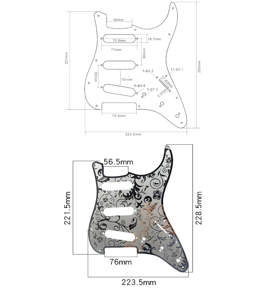 SSS Guitar Steel Engraved Flowers Pickguard Scratch Plate Fit Stratocaster Strat