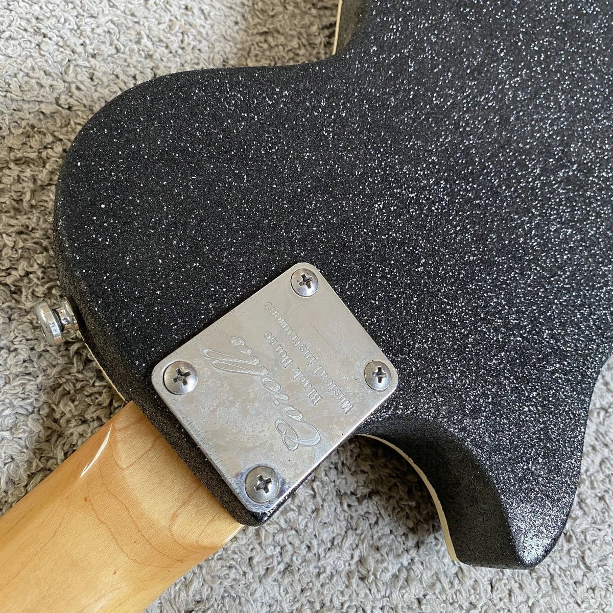 Black Sparkle Mini Electric Guitar, Mahogany Body, Maple Neck, Rosewood
