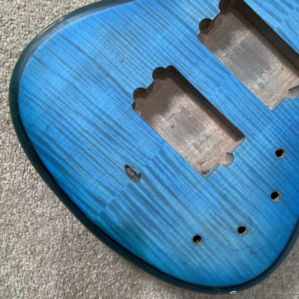 Tiger Maple Top Blue 5/6 String Electric Bass Body DIY Project