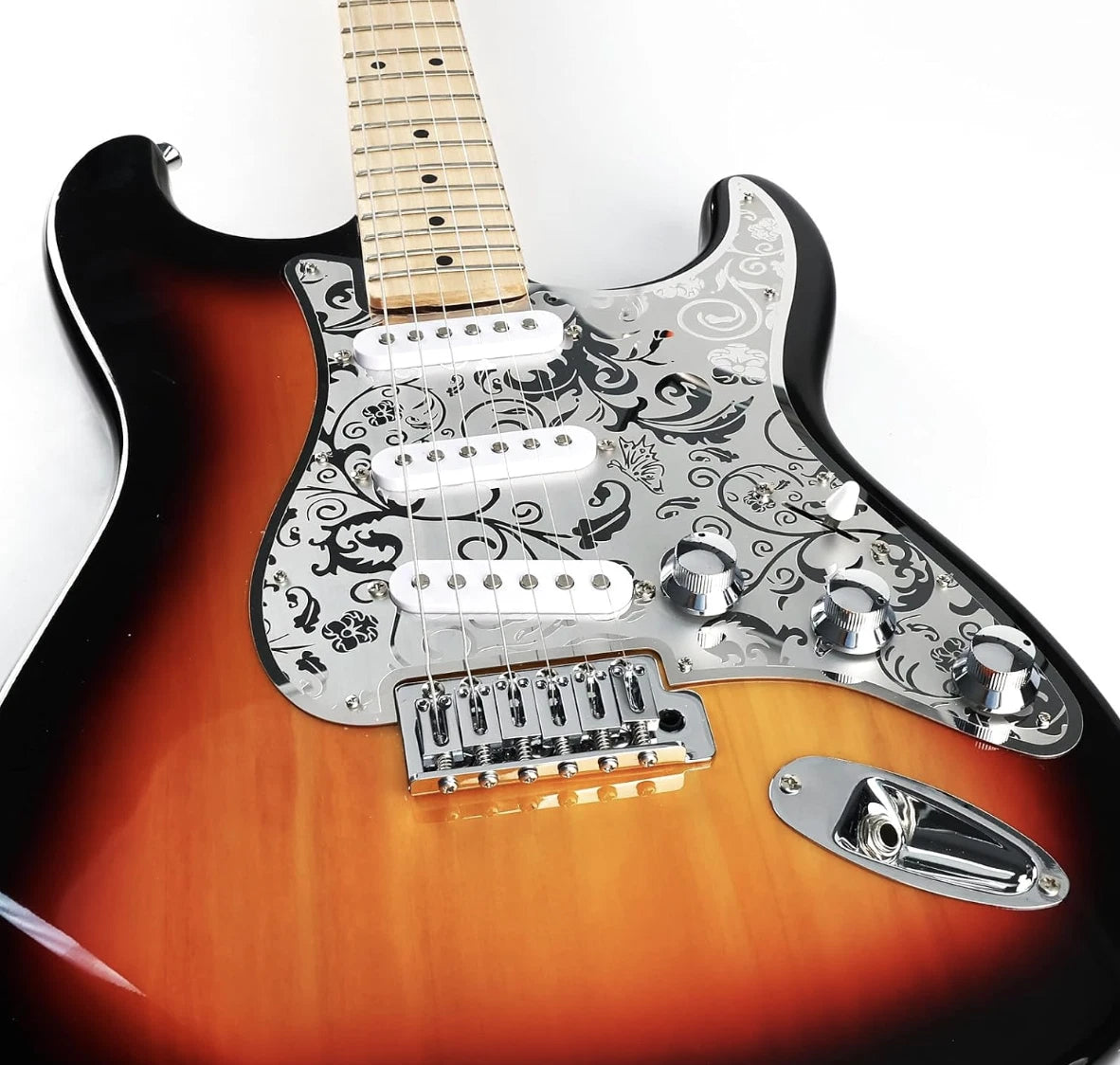SSS Guitar Steel Engraved Flowers Pickguard Scratch Plate Fit Stratocaster Strat