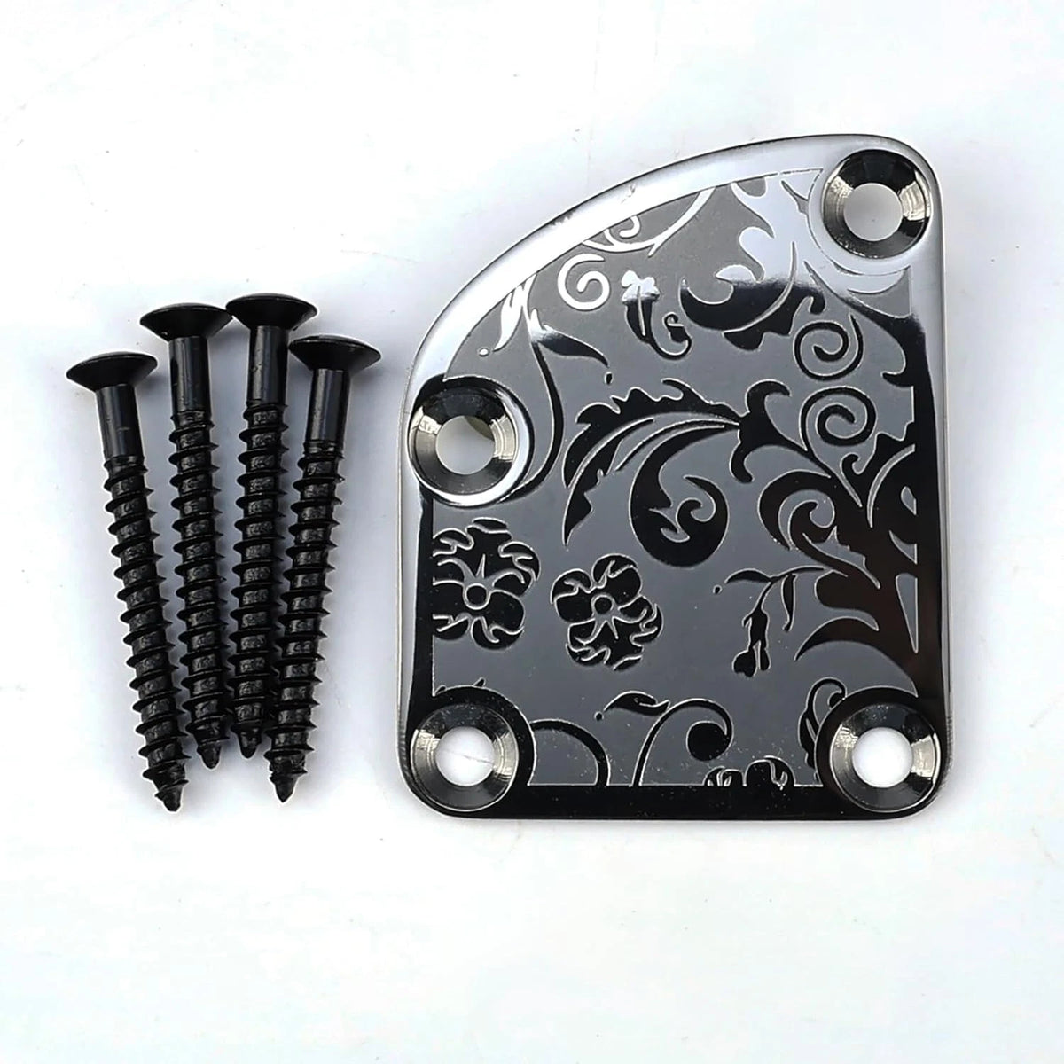 Silver Vintage Engraved Steel Guitar Bass Neck Plate Fit Strat Tele