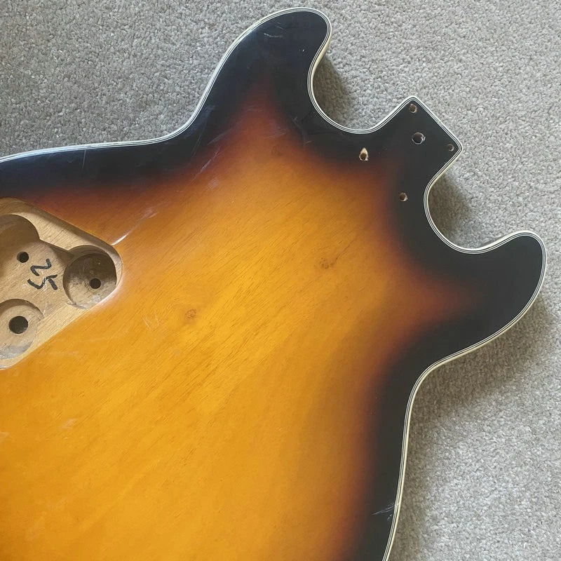 Sunburst DIY Project Semi Hollow Jazz Guitar Body with Tiger Maple Top