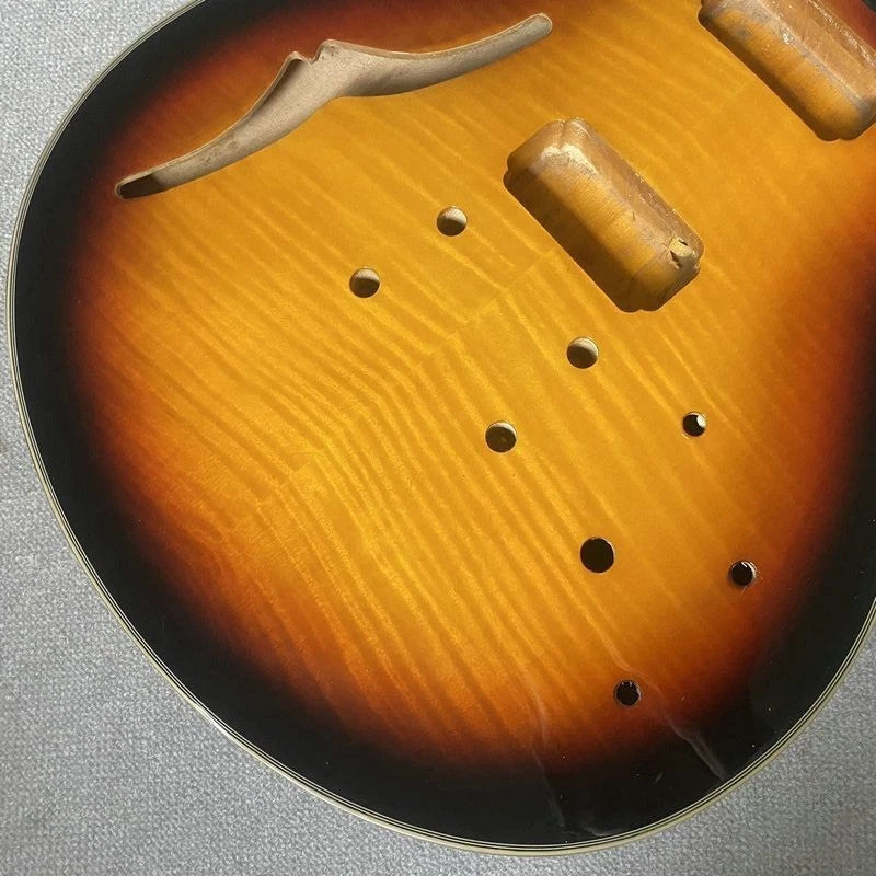 DIY Sunburst Jazz Guitar Semi Hollow Body with Tiger Maple Top