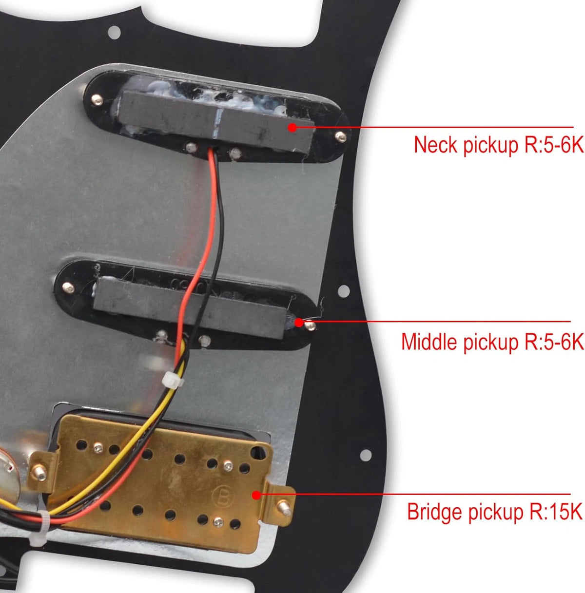 Black HSS Guitar Loaded Prewired Pickguard with Large Pole Pickups Fit Strat ST