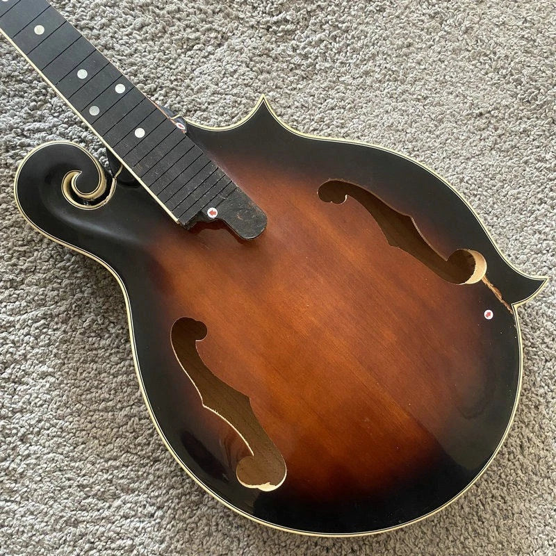 Sunburst Mahogany Wood 8 String Mandolin Body, Ebony Fingerboard Neck