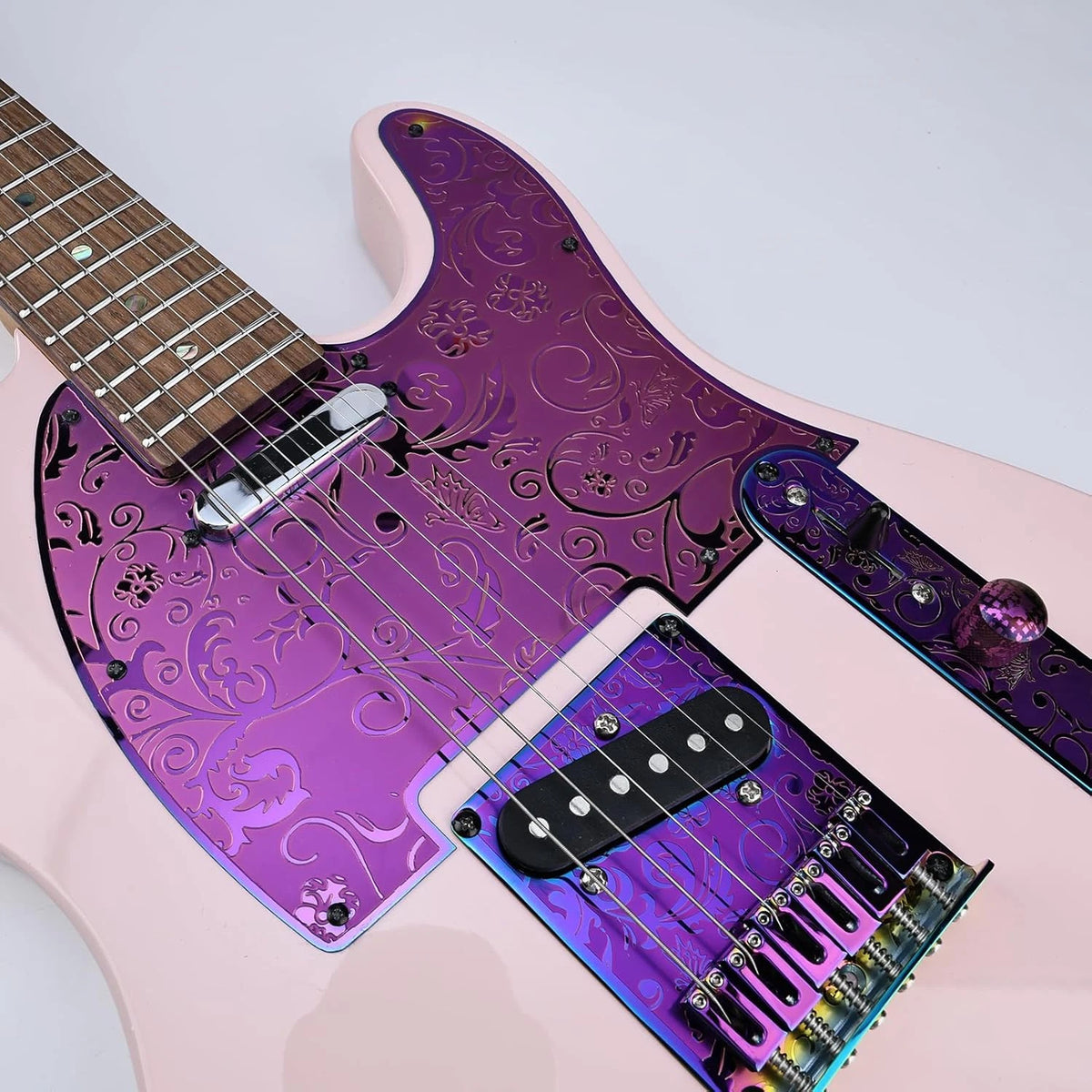 Steel Purple Engraved Guitar 6 Saddles Tele Bridge Fit Telecaster TL