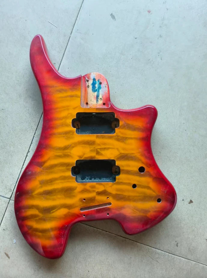 Cherry Burst Quilted Maple Top HH Headless Guitar Body DIY Project