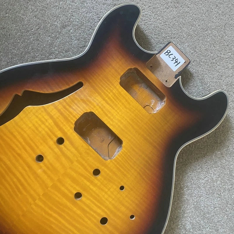 Sunburst DIY Project Semi Hollow Jazz Guitar Body with Tiger Maple Top
