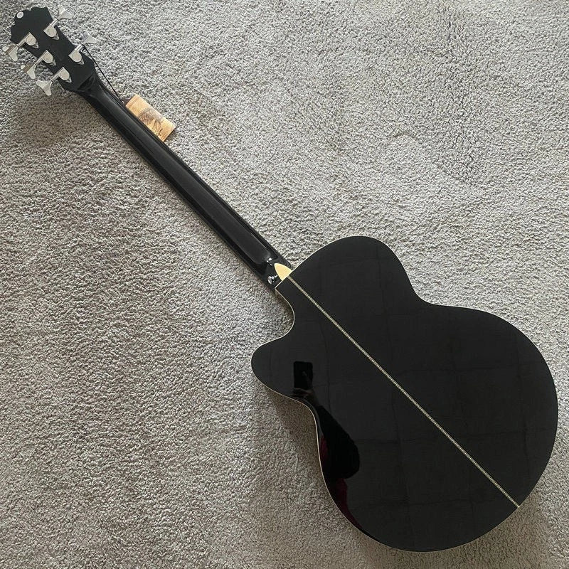 Gloss Black 5 String Acoustic Electric Bass, Spruce Top, Mahogany Neck, Rosewood