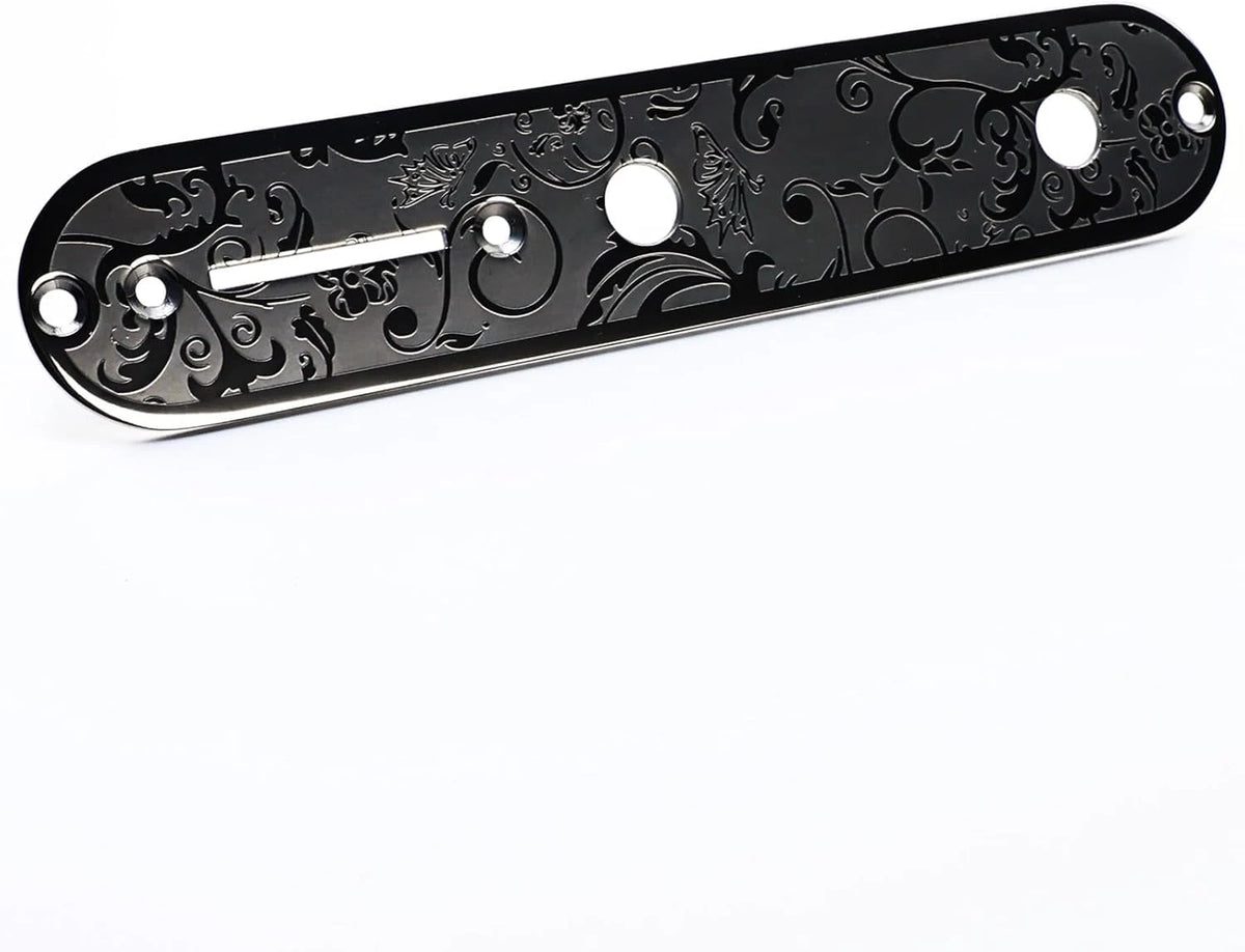 Black Engraved Steel Guitar Control Plate Panel Fit Telecaster Tele