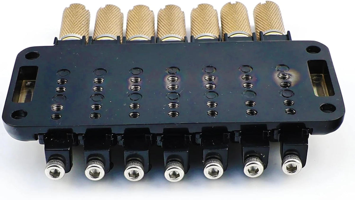 Black 7 String Headless Guitar Bridge System with Brass Saddles