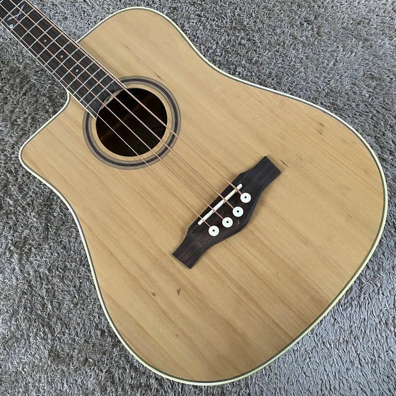 Left Handed Eko 4 String Acoustic Bass, Spruce Top Body, Mahogany Neck