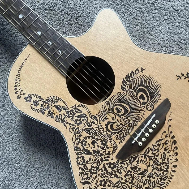 Luna Folk Acoustic Guitar, Hena Oasis Top, Mahogany Neck, Rosewood Fingerboard