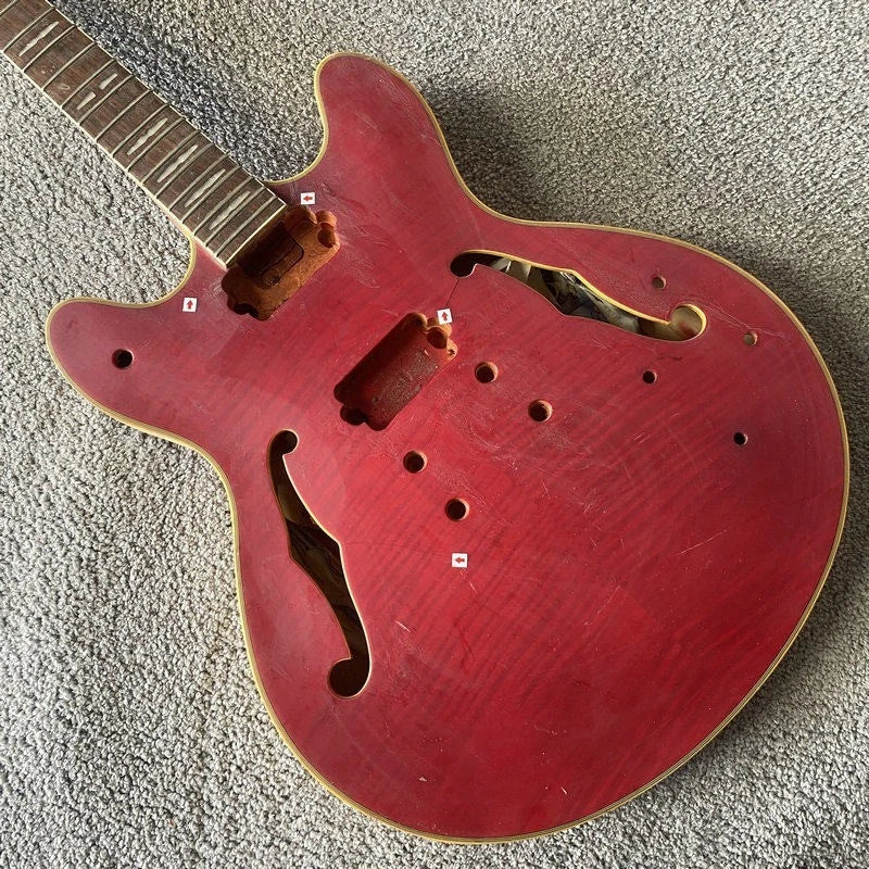 Red Semi Hollow Jazz Guitar Body with Maple Neck, Rosewood Fingerboard