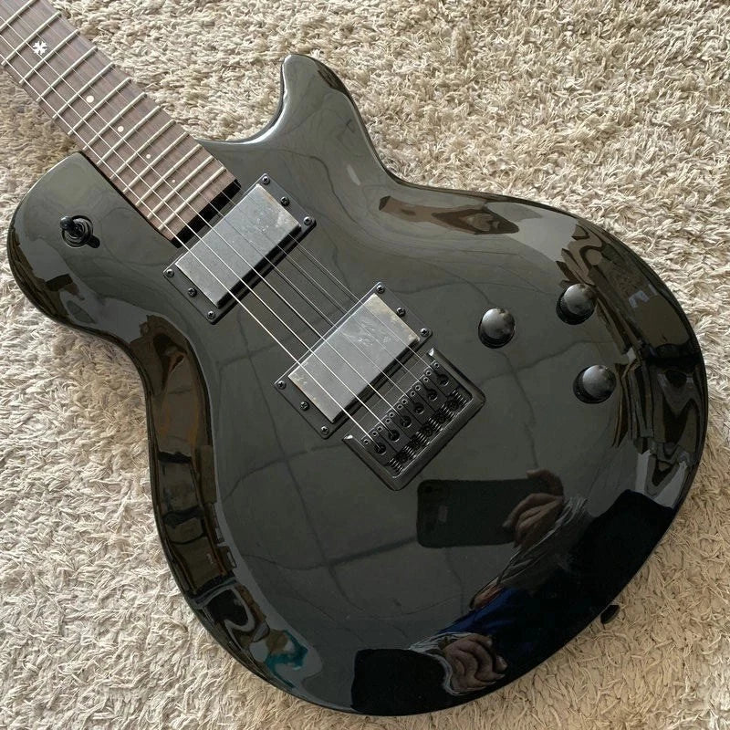 LAG Glossy Black Guitar, Mahogany Body and Neck, Rosewood Fingerboard