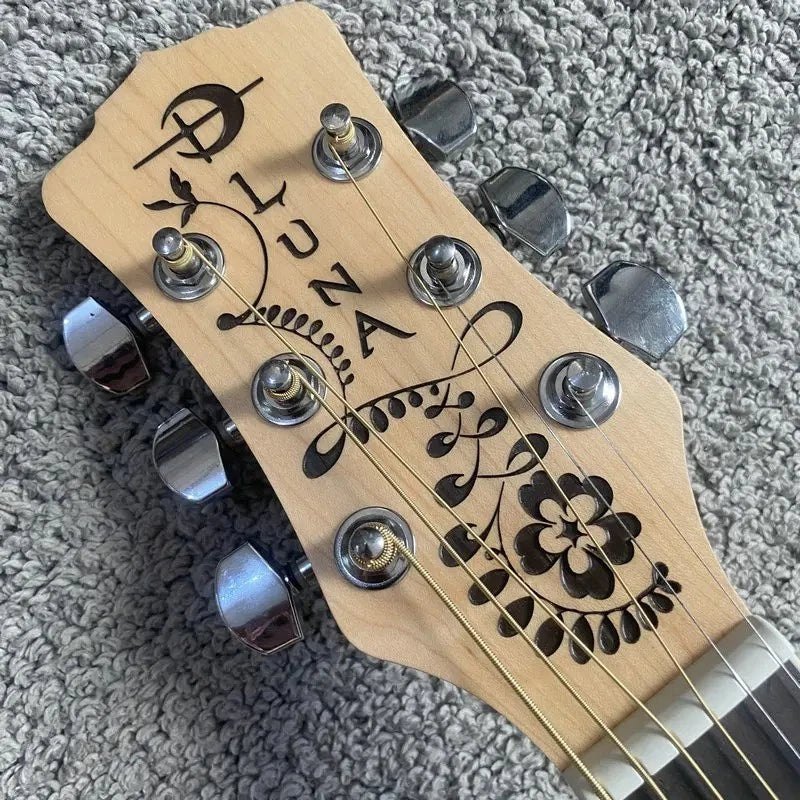 Luna Folk Acoustic Guitar, Hena Oasis Top, Mahogany Neck, Rosewood Fingerboard