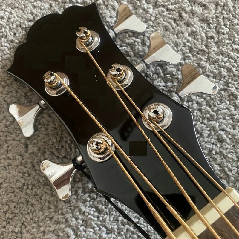 Gloss Black 5 String Acoustic Electric Bass, Spruce Top, Mahogany Neck, Rosewood