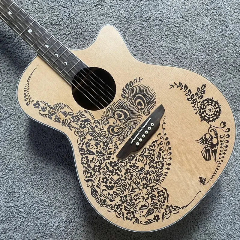 Luna Folk Acoustic Guitar, Hena Oasis Top, Mahogany Neck, Rosewood Fingerboard